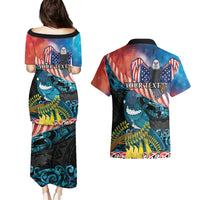 Personalised United States And New Zealand Couples Matching Puletasi and Hawaiian Shirt USA Eagle With Kowhai Aotearoa Tui Bird LT14 - Polynesian Pride