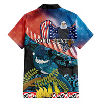 Personalised United States And New Zealand Family Matching Off The Shoulder Long Sleeve Dress and Hawaiian Shirt USA Eagle With Kowhai Aotearoa Tui Bird