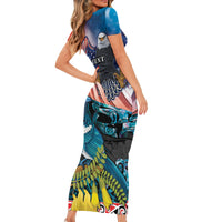 Personalised United States And New Zealand Family Matching Short Sleeve Bodycon Dress and Hawaiian Shirt USA Eagle With Kowhai Aotearoa Tui Bird LT14 - Polynesian Pride