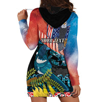 Personalised United States And New Zealand Hoodie Dress USA Eagle With Kowhai Aotearoa Tui Bird LT14 - Polynesian Pride
