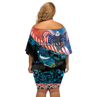 Personalised United States And New Zealand Off Shoulder Short Dress USA Eagle With Kowhai Aotearoa Tui Bird LT14 - Polynesian Pride
