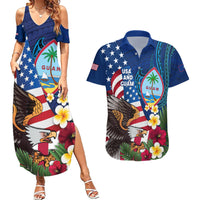 Personalised United States And Guam Couples Matching Summer Maxi Dress and Hawaiian Shirt USA Eagle With Guahan Seal Tropical Vibes LT14 Blue - Polynesian Pride