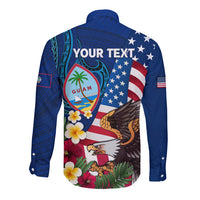 Personalised United States And Guam Long Sleeve Button Shirt USA Eagle With Guahan Seal Tropical Vibes