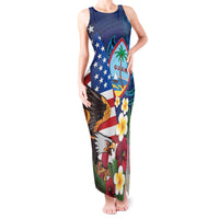 Personalised United States And Guam Tank Maxi Dress USA Eagle With Guahan Seal Tropical Vibes LT14 Women Blue - Polynesian Pride