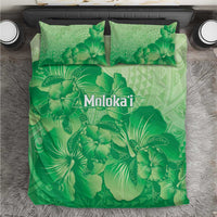 Aloha Hawaii Molokai Island Bedding Set Hibiscus Tribal Honu Hawaiian Tattoo Green