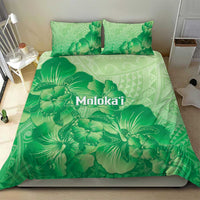 Aloha Hawaii Molokai Island Bedding Set Hibiscus Tribal Honu Hawaiian Tattoo Green