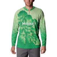 Aloha Hawaii Molokai Island Button Sweatshirt Hibiscus Tribal Honu Hawaiian Tattoo Green