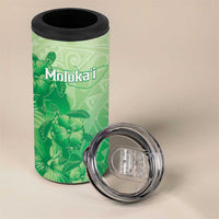 Aloha Hawaii Molokai Island 4 in 1 Can Cooler Tumbler Hibiscus Tribal Honu Hawaiian Tattoo Green