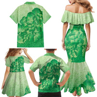 Aloha Hawaii Molokai Island Family Matching Mermaid Dress and Hawaiian Shirt Hibiscus Tribal Honu Hawaiian Tattoo Green