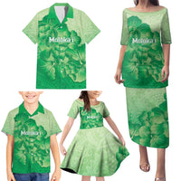 Aloha Hawaii Molokai Island Family Matching Puletasi and Hawaiian Shirt Hibiscus Tribal Honu Hawaiian Tattoo Green
