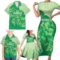Aloha Hawaii Molokai Island Family Matching Short Sleeve Bodycon Dress and Hawaiian Shirt Hibiscus Tribal Honu Hawaiian Tattoo Green