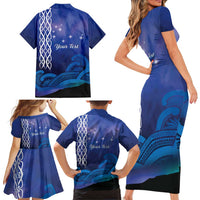 Personalised Matariki New Zealand Family Matching Short Sleeve Bodycon Dress and Hawaiian Shirt Maori New Year Galaxy Koru Pattern