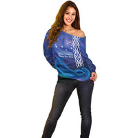 Personalised Matariki New Zealand Off Shoulder Sweater Maori New Year Galaxy Koru Pattern