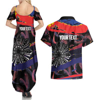 Philippines Sun Tattoo Couples Matching Summer Maxi Dress and Hawaiian Shirt Feathers Filipinas Grunge Style Black