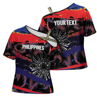 Philippines Sun Tattoo Cross Shoulder Shirt Feathers Filipinas Grunge Style Black