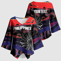 Philippines Sun Tattoo Kimono Sleeve Blouse Feathers Filipinas Grunge Style Black