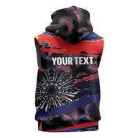 Philippines Sun Tattoo Sleeveless Zip Hoodie Feathers Filipinas Grunge Style Black