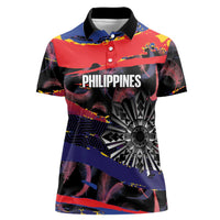 Philippines Sun Tattoo Women Polo Shirt Feathers Filipinas Grunge Style Black