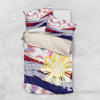 Philippines Sun Tattoo Bedding Set Feathers Filipinas Grunge Style White
