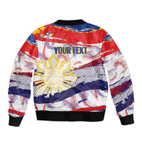 Philippines Sun Tattoo Bomber Jacket Feathers Filipinas Grunge Style White