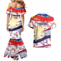 Philippines Sun Tattoo Couples Matching Mermaid Dress and Hawaiian Shirt Feathers Filipinas Grunge Style White