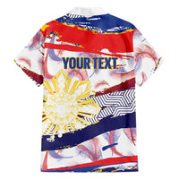 Philippines Sun Tattoo Family Matching Off Shoulder Short Dress and Hawaiian Shirt Feathers Filipinas Grunge Style White LT14 - Polynesian Pride