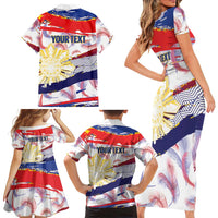 Philippines Sun Tattoo Family Matching Short Sleeve Bodycon Dress and Hawaiian Shirt Feathers Filipinas Grunge Style White LT14 - Polynesian Pride
