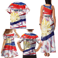 Philippines Sun Tattoo Family Matching Tank Maxi Dress and Hawaiian Shirt Feathers Filipinas Grunge Style White LT14 - Polynesian Pride