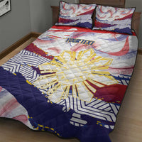 Philippines Sun Tattoo Quilt Bed Set Feathers Filipinas Grunge Style White