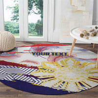 Philippines Sun Tattoo Round Carpet Feathers Filipinas Grunge Style White