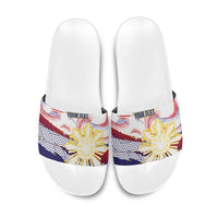 Philippines Sun Tattoo Slide Sandals Feathers Filipinas Grunge Style White