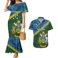 Personalised Solomon Islands Darts Couples Matching Mermaid Dress and Hawaiian Shirt Tropical Leaves Melanesian Pattern LT14 Green - Polynesian Pride