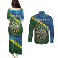 Personalised Solomon Islands Darts Couples Matching Puletasi and Long Sleeve Button Shirt Tropical Leaves Melanesian Pattern LT14 - Polynesian Pride