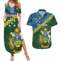 Personalised Solomon Islands Darts Couples Matching Summer Maxi Dress and Hawaiian Shirt Tropical Leaves Melanesian Pattern LT14 Green - Polynesian Pride