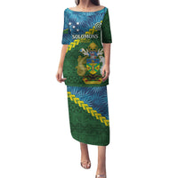 Personalised Solomon Islands Darts Puletasi Tropical Leaves Melanesian Pattern LT14 Long Dress Green - Polynesian Pride