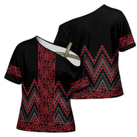 Red Aotearoa Mangopare Kowhaiwhai Niho Taniwha Cross Shoulder Shirt Maori New Zealand - Polynesian Pride