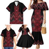 Red Aotearoa Mangopare Kowhaiwhai and Niho Taniwha Family Matching Mermaid Dress and Hawaiian Shirt Maori New Zealand LT14 - Polynesian Pride