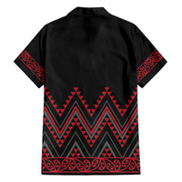 Red Aotearoa Mangopare Kowhaiwhai and Niho Taniwha Family Matching Off The Shoulder Long Sleeve Dress and Hawaiian Shirt Maori New Zealand LT14 - Polynesian Pride