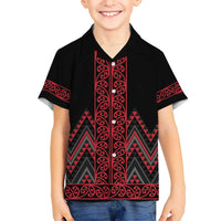 Red Aotearoa Mangopare Kowhaiwhai and Niho Taniwha Kid Hawaiian Shirt Maori New Zealand