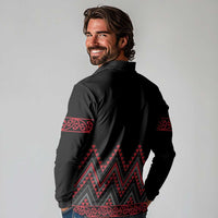 Red Aotearoa Mangopare Kowhaiwhai and Niho Taniwha Long Sleeve Polo Shirt Maori New Zealand