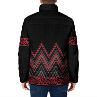 Red Aotearoa Mangopare Kowhaiwhai Niho Taniwha Padded Jacket Maori New Zealand - Polynesian Pride