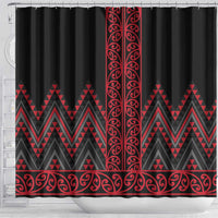 Red Aotearoa Mangopare Kowhaiwhai and Niho Taniwha Shower Curtain Maori New Zealand