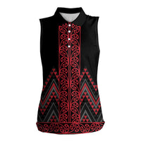 Red Aotearoa Mangopare Kowhaiwhai and Niho Taniwha Women Sleeveless Polo Shirt Maori New Zealand