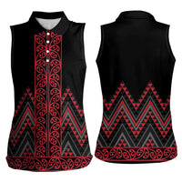 Red Aotearoa Mangopare Kowhaiwhai and Niho Taniwha Women Sleeveless Polo Shirt Maori New Zealand
