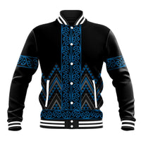 Blue Aotearoa Mangopare Kowhaiwhai and Niho Taniwha Baseball Jacket Maori New Zealand