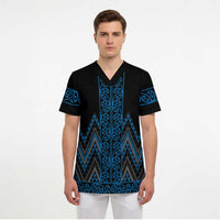 Blue Aotearoa Mangopare Kowhaiwhai and Niho Taniwha Scrub Top Maori New Zealand - Polynesian Pride