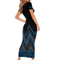Blue Aotearoa Mangopare Kowhaiwhai and Niho Taniwha Short Sleeve Bodycon Dress Maori New Zealand LT14 - Polynesian Pride