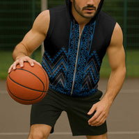 Blue Aotearoa Mangopare Kowhaiwhai Niho Taniwha Sleeveless Zip Hoodie Maori New Zealand LT14 - Polynesian Pride