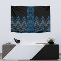 Blue Aotearoa Mangopare Kowhaiwhai and Niho Taniwha Tapestry Maori New Zealand