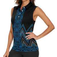 Blue Aotearoa Mangopare Kowhaiwhai and Niho Taniwha Women Sleeveless Polo Shirt Maori New Zealand